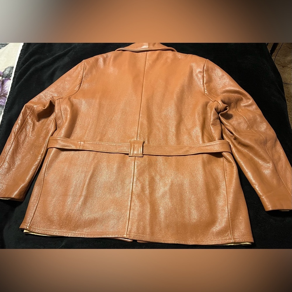 Rare! Vtg 70s Custom Coat Co Deerskin Leather Coat, belted waist Men’s 2XL - Picture 7 of 16